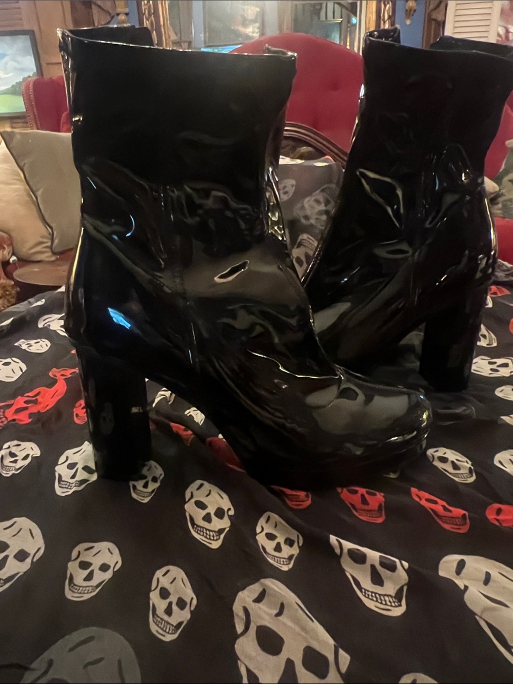 ASOS Black Patent Platform Ankle Boots